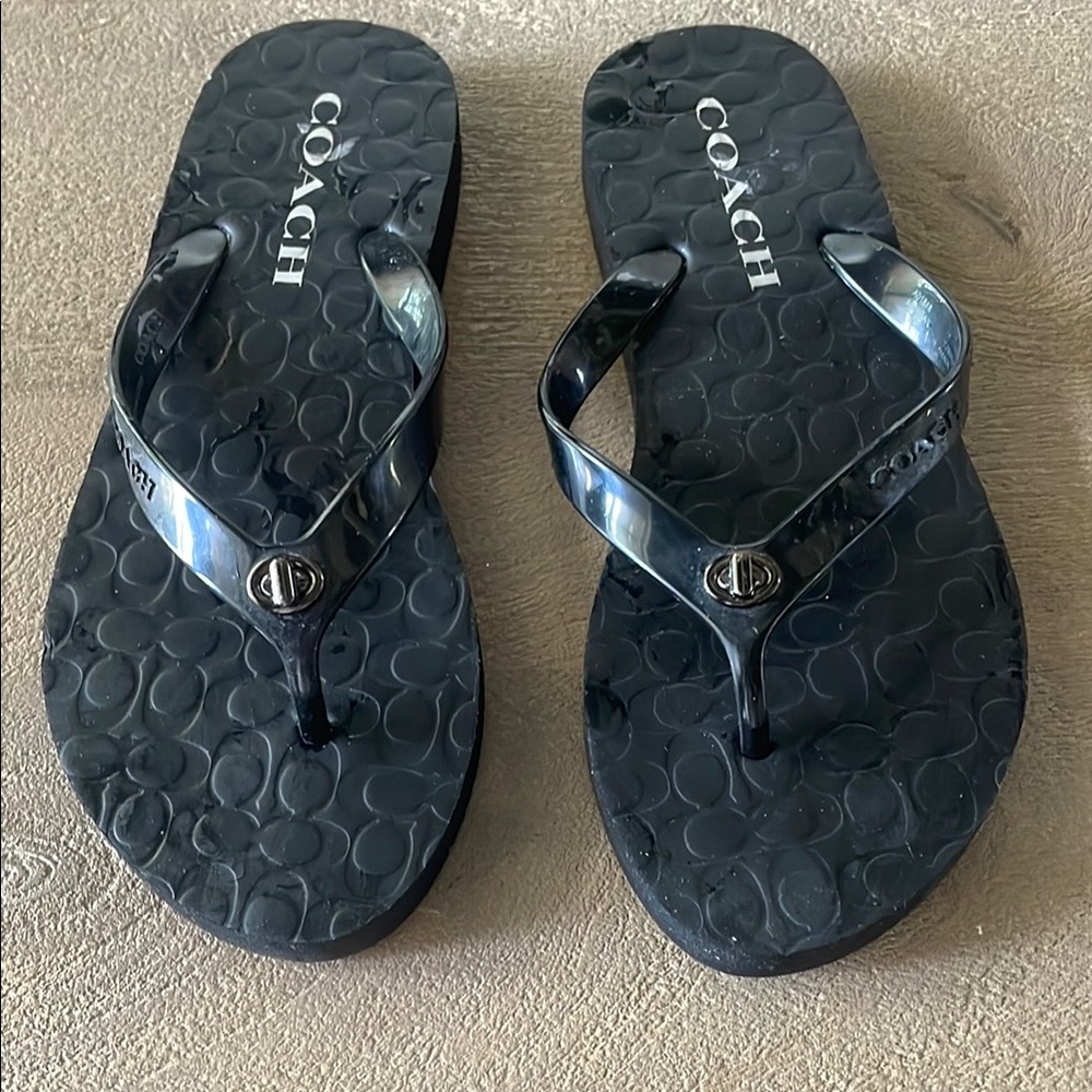 Coach Black Sandals with Textured Footbed